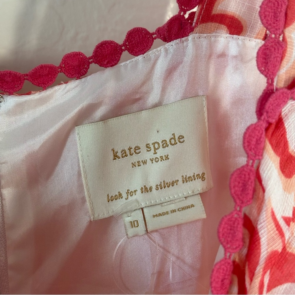 Kate Spade Silk Linen Sleeveless Blouse Bow Top Size 10 Tank Top Pink White - Picture 4 of 7